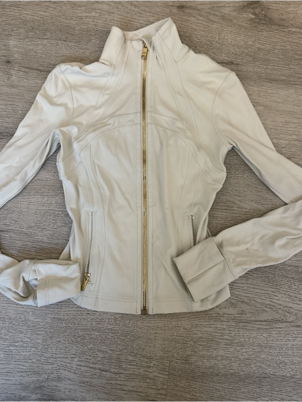 lululemon athletica Ivory Zip-Up Turtleneck Jacket with Gold Hardware
